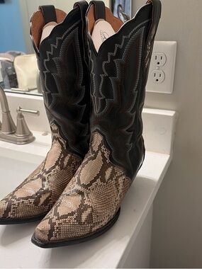 Dan Post Brown Leather Cowboy Boots with Real Snakeskin